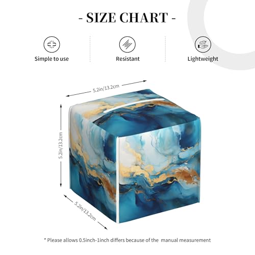 Blue Gold Marble Tissue Box Cover Square,Abstract Liquid Marble Texture Tissue Box Holder Waterproof Leather Facial Paper Organizer Dispenser for Bathroom Home Car Nightstand Vanity Desk - color: Color-6