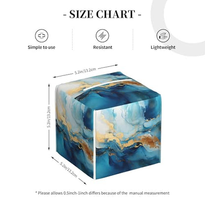 Blue Gold Marble Tissue Box Cover Square,Abstract Liquid Marble Texture Tissue Box Holder Waterproof Leather Facial Paper Organizer Dispenser for Bathroom Home Car Nightstand Vanity Desk - color: Color-6
