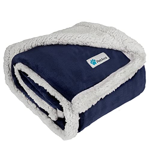 PetAmi Dog Blanket for Small Medium Pet Cat Puppy Kitten, 40x29 Mini, Blue | 460 GSM, Soft Sherpa Fleece Throw, Reversible Plush Couch Cover Protector Crate Carrier Sofa Bed Car Seat, Machine Washable - color: Blue, size: Medium - 29 X 40 Inches
