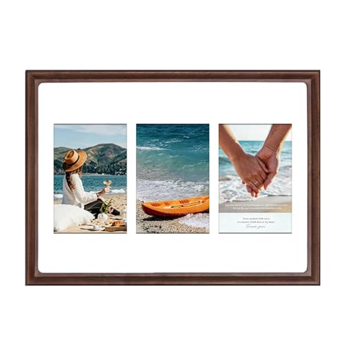 4x6 Collage Picture Frame,Solid Wood with Real Glass, Multi Picture Frame for Three 4x6 Photos or One 8x14 Print,Handcrafted Rounded Corner,Horizontal or Vertical Wall Mounting-Walnut - color: Walnut, size: 8×14