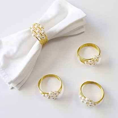 wonlex Thanksgiving Napkin Rings Set of 12, Pearl Napkin Ring Holder for Tables, Holiday, Wedding Reception (Gold Pearls) - style: Gold Pearls