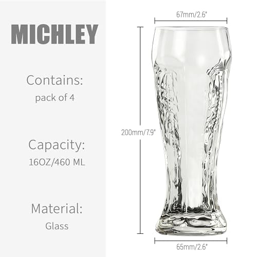 MICHELY Beer Glasses Set of 4,Quality Glass Mugs with Elegant Design for Various Occasions - color: Beer Glasses, size: 4 Count