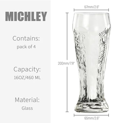MICHELY Beer Glasses Set of 4,Quality Glass Mugs with Elegant Design for Various Occasions - color: Beer Glasses, size: 4 Count