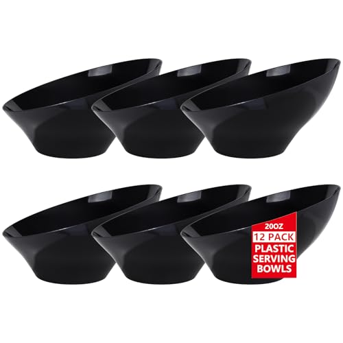 bUCLA 12 Pack Black Plastic Serving Bowls - 20 OZ Angled Bowls Disposable for Chip,Candy,Salad and Fruit - Ideal for Wedding, Party & Graduation - color: Black, size: 20oz