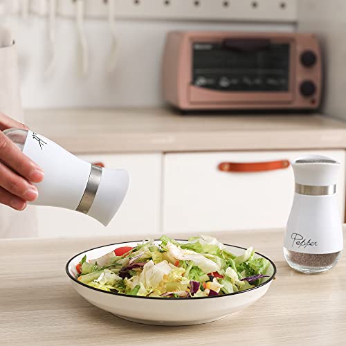 Salt and Pepper Shakers Set | Stainless Steel with Glass Bottle for Table, RV, Camp, BBQ, Set of 2, White - color: White