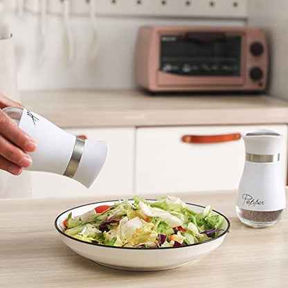 Salt and Pepper Shakers Set | Stainless Steel with Glass Bottle for Table, RV, Camp, BBQ, Set of 2, White - color: White