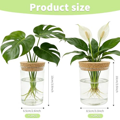 4 Pack Glass Plant Propagation Station,Desktop Vases for Home Office Decor | for Herb & Plant Cuttings, Fits Living Room Bedroom Office, Ideal Plant Lover Gift, Decorative Glass Planter Jars