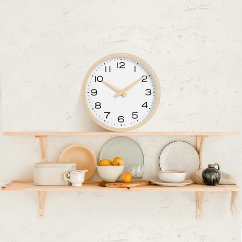AKCISOT 12 Inch Wall Clock, Silent Battery Operated Analog Clock, Natural | Office | Kitchen | Living Room | Classroom | Easy-to-read Numbers - color: D_natural, size: 12 Inch