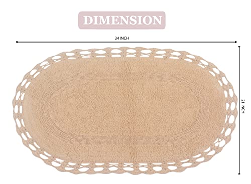 Home Weavers Hampton Crochet Reversible Bathmat 100% Cotton Bathroom Rugs Set, Washable Rug, Extra Soft and Absorbent Bath Rug, Kitchen Mat, Bath Mat Set, Mat Non Slip, 21"x34" Rectangle, Linen - color: Linen, size: 1'9" x 2'10" (Oval)