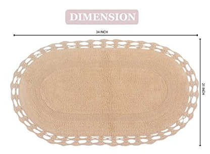 Home Weavers Hampton Crochet Reversible Bathmat 100% Cotton Bathroom Rugs Set, Washable Rug, Extra Soft and Absorbent Bath Rug, Kitchen Mat, Bath Mat Set, Mat Non Slip, 21"x34" Rectangle, Linen - color: Linen, size: 1'9" x 2'10" (Oval)