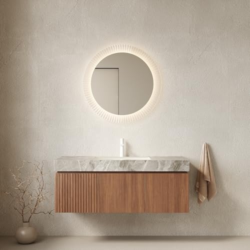 48" Floating Bathroom Vanity with Sink, MURI Wall Mounted Plywood Cabinet, Sintered Stone Countertop, Ceramic Basin with 1 Faucet Hole, Drawer & Door Storage, Pre-Assembled, Light Gray Top Brown Oak - color: Brown Oak,light Gray Top, size: 48"+Light Gray