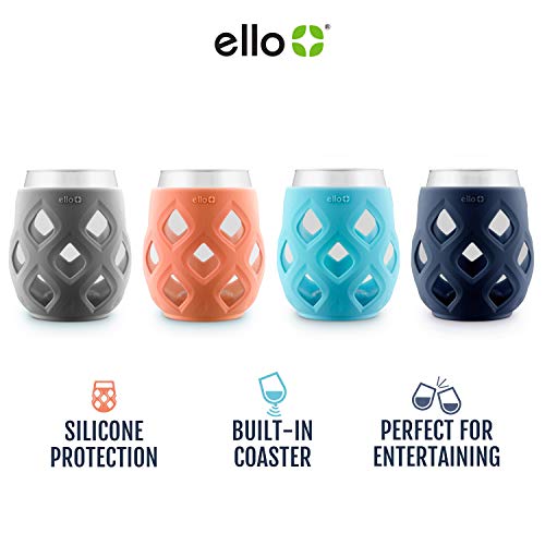 Ello Cru 17oz Stemless Wine Glasses with Silicone Sleeves, 4 Pack, Paloma | Set of wine glasses with silicone sleeves. No-stem, BPA-free, dishwasher safe, ideal for patios, parties, and BBQs. - color: Paloma, size: 4 count