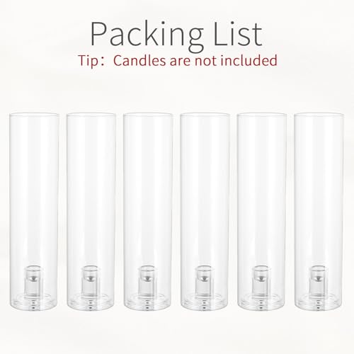 Hurricane Glass Candle Holders: 11.8" Tall Cylinder Cover Set of 6 | for 0.87" Taper, Windproof Chimney Cover, Clear Candlestick Holder for Wedding Table Centrepiece, Party, Birthday, Christmas - size: 11.8" H - 6 Pcs