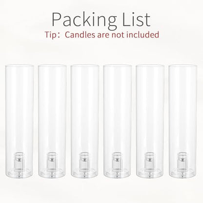 Hurricane Glass Candle Holders: 11.8" Tall Cylinder Cover Set of 6 | for 0.87" Taper, Windproof Chimney Cover, Clear Candlestick Holder for Wedding Table Centrepiece, Party, Birthday, Christmas - size: 11.8" H - 6 Pcs