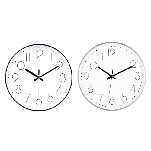 2 Pack Black&Silver Wall Clock 12" Silent Wall Clocks Battery Operated | Office Kitchen Living Room Bedroom - color: Black&silver, size: 2 Pack-12 Inch