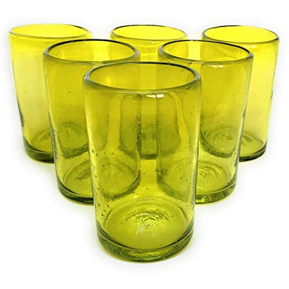 Solid Yellow 14 oz Drinking Glasses (set of 6), Recycled Glass, Lead-free, Toxin-Free (14oz Drinking) - color: Yellow, size: 14 oz