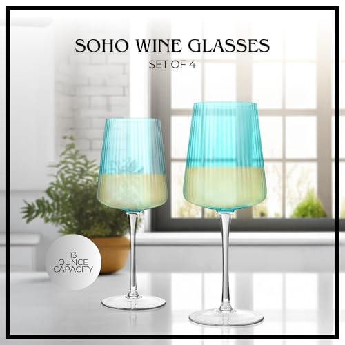 ARTLAND Soho Optic 14 oz Goblet, Set of 4 - Elegant Design, Versatile Use for Wine, Cocktails, Beverages, Durable Construction, Great for Gatherings, Easy to Clean, Thoughtful Gift Idea (Turquoise) - color: Light Turquoise, style: Goblet (4-Piece)