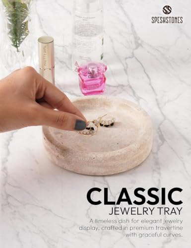 Marble Jewelry Dish, 5" Handmade Travertine Ring Tray | Handmade trinket holder for earrings, necklaces, keys & candles, Catchall for vanity, nightstand & gift for women - color: Travertine