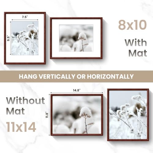 Acovy 11x14 Picture Frame, Natural Solid Mahogany Wood | Handcrafted Wooden Frame, Matted to 8x10, High Definition Tempered Glass, Wall Hook Included - color: Mahogany, size: 11"x14"