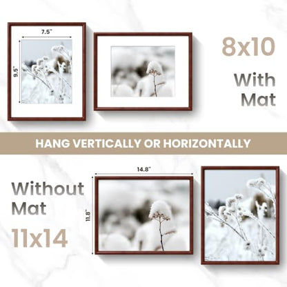Acovy 11x14 Picture Frame, Natural Solid Mahogany Wood | Handcrafted Wooden Frame, Matted to 8x10, High Definition Tempered Glass, Wall Hook Included - color: Mahogany, size: 11"x14"