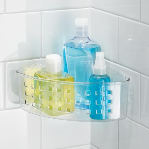 iDesign Plastic Suction Cup Corner Shower Basket, Clear | Bathroom Storage, Made in USA - style: Pack of 1