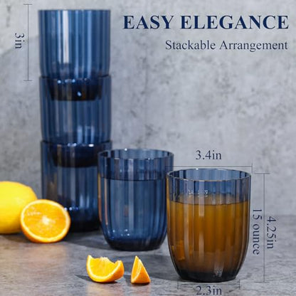 Acrylic Clear Highball Plastic Cups | Plastic Reusable Tumblers 15oz (Set of 6) | Stackable | BPA-free Tumblers | Shatterproof | Top-rack Dishwasher Safe - color: Blue, size: 15 Ounces
