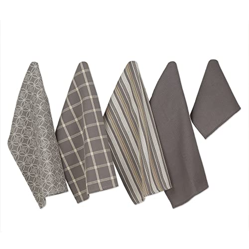 DII Assorted Woven Kitchen Set, Dishtowel, 18x28, Dishcloth, 13x13, Gray, 5 Piece - color: Gray, size: Dishtowel, 18x28"; Dishcloth, 13x13"