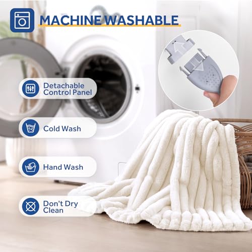 Sealy Electric Blanket Throw 50×60, Faux Fur to Sherpa, Beige | Heated Blanket Throw with 6 Heating Levels, 2-10 Hours Auto Off, Overheat Protection, Machine Washable, ETC Certified - color: Beige, size: Throw Size 50" x 60"