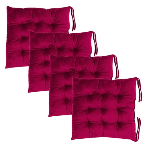 Set of 4 Chair Cushions for Dining Chairs with Ties, Indoor Non-Slip Kitchen Chair Pad and Dining Room Seat Cushion Mat for Office Living Room Outdoor 15.5" - Burgundy - color: Burgundy Red, size: 4Pack