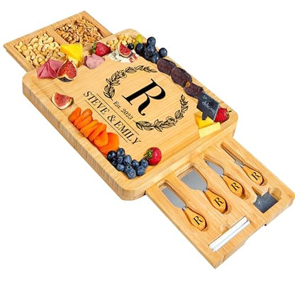RoyalHouse Personalized Charcuterie Board, Custom Bamboo Engraved Cheese Board, Customized Gifts, Bridal Shower Gifts, Perfect for Personalized Christmas Gift - style: Personalized Large Charcuterie Board
