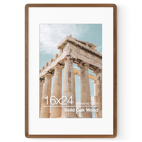 16x24 Poster Frame | Solid Oak Wood 16 x 24 Picture Frame | 24x16 Poster Frame With Mat For 12x18 | Tempered Glass And Hanging Hardware Included | 16 By 24 Picture Frame Wood (Walnut, 1 Pack) - color: Walnut, size: 16''x24''-1P