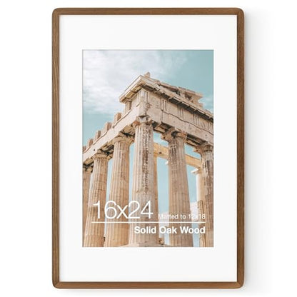 16x24 Poster Frame | Solid Oak Wood 16 x 24 Picture Frame | 24x16 Poster Frame With Mat For 12x18 | Tempered Glass And Hanging Hardware Included | 16 By 24 Picture Frame Wood (Walnut, 1 Pack) - color: Walnut, size: 16''x24''-1P