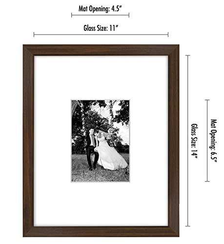Americanflat 11x14 Picture Frame - Matted to 5x7 - Engineered Wood - Walnut | Shatter-resistant glass, hangs vertical or horizontal, sawtooth hangers included, use with or without mat - color: Walnut