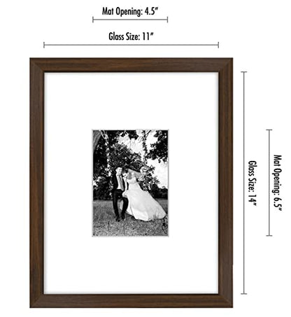 Americanflat 11x14 Picture Frame - Matted to 5x7 - Engineered Wood - Walnut | Shatter-resistant glass, hangs vertical or horizontal, sawtooth hangers included, use with or without mat - color: Walnut