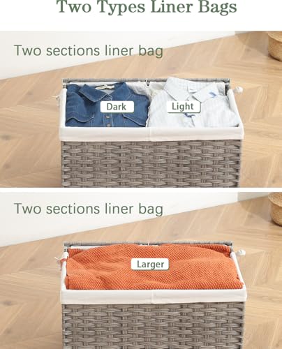 SETVSON Storage Basket with Lid PE Rattan 27.8 Gal Wicker Chest, Gray | 105L Woven Wicker Baskets with 2 Separate Lids, 2 Removable, washable linings, Sturdy Iron Frame, 25.2 x 15.4 x 16.1 Inches - color: Gray, size: 105L-25.2L*15.4W*16.1H