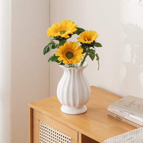 White Ceramic Vase, 7.8 Inch Flower Vase Home Decor Modern Decorative Vases | Unique Minimalism Vases for Pampas Grass Farmhouse Bedroom Living Room Cabinet Table Centerpieces Wedding Decorations