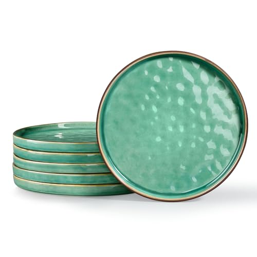 LIANYU Ceramic Dessert Plates Set of 6, 7.9 Inch Kitchen Dinner Plates Set, Porcelain Serving Dishes for Cake, Bread, Salad, Snack and Steak, Microwave, Oven and Dishwasher Safe, Emerald Green - color: Emerald Green, size: 7.9 Inch for 6