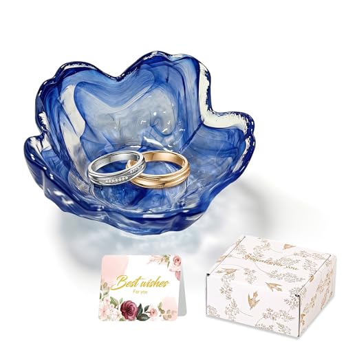 Gifts for Women Flower Jewelry Dish Ring Holder Dish Jewelry Tray Bathroom Vanity Organizer Blue Room Decor Aesthetic Nightstand Bedroom Decor Trinket Dish Small Friendship Wedding Birthday Gifts - color: Fantasy Deep Blue