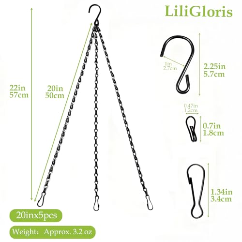 5 Pack 22 Inch Adjustable Hanging Plant Chains with Clips Hooks Black Metal Replacement Chains for Flower Pots Bird Feeders Baskets Lanterns Wind Chimes Indoor Outdoor Use - size: 22in