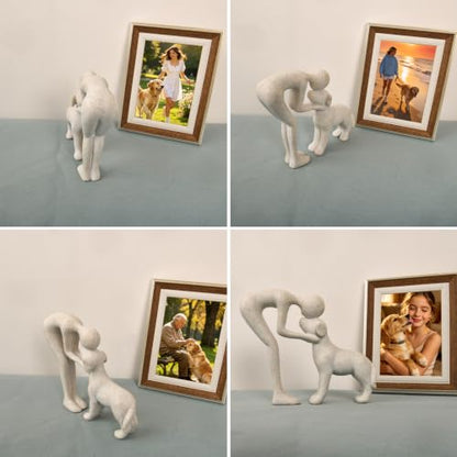 Abstract Person and Dog Head-to-Head Figurine Sandstone | abstract sculpture celebrating the bond between person and pet. Intimate head-to-head Touching memory keepsake for dog lovers - color: Sandstone