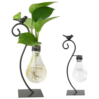 Hydroponic Vase, Retro Tabletop Plant Propagation with Metal Holder, Air Planter Plastic Bulb Vase for Home Garden Office Decoration