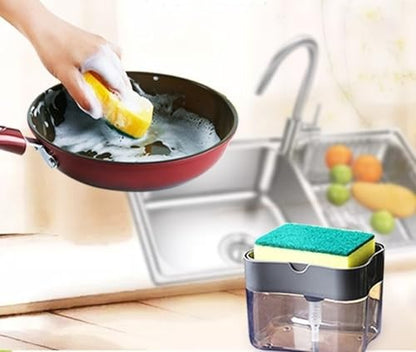 Countertop Kitchen Dish Soap Dispenser and Sponge Holder.Sink Dish Washing Soap Dispenser with one Gentle Push 13 Ounces (Sponge Included)