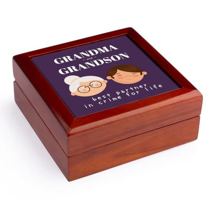 3dRose Gift for Grandma and Grandson Best Partner in Crime for Life Jewelry Box 7 x 7 inch with 4 inch tile