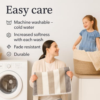 Alpaca Wool Throw Blanket, Natural Beige Striped, 65 x 48 | Cozy, Ultra-Soft, Naturally Warm, Lightweight & Breathable, Non-Itchy - color: Natural Beige Striped, size: Throw (48" x 65")