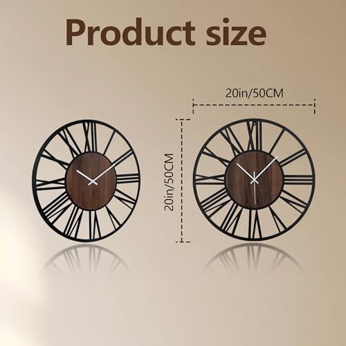 Large Lighted Wood Wall Clock Remote Control, Roman Numeral Modern Decorative Clock with Silent Movement, Battery Operated Clocks for Living Room Decor - size: 20inch-50cm