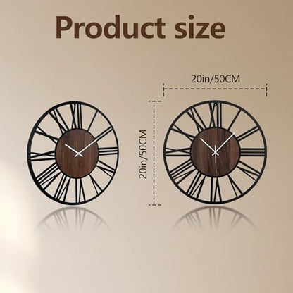 Large Lighted Wood Wall Clock Remote Control, Roman Numeral Modern Decorative Clock with Silent Movement, Battery Operated Clocks for Living Room Decor - size: 20inch-50cm