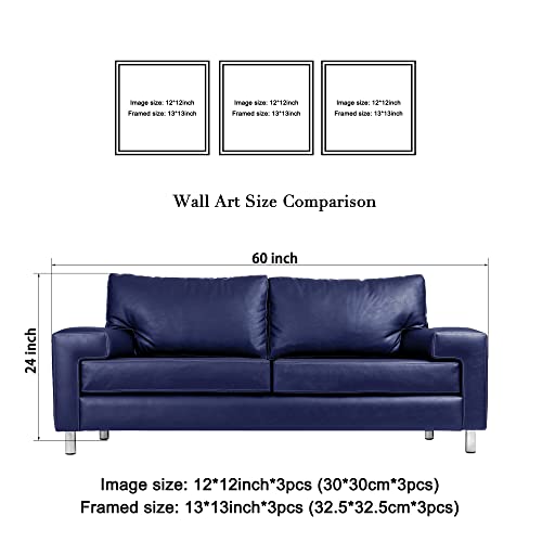 Wieco Art Framed Blue Abstract Flowers 3 Panels Canvas Prints Wall Art Modern Pictures Artwork for Living Room Bedroom Home and Office Decorations with Black Frame - size: 12x12inchx3pcs (Framed)
