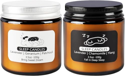 2 Pack Scented Candles Set|7 oz.Sleep Sweet Dream with Lavender,Geranium and Patchouli, Deep Sleep with Lavender,Chamomile Aromatherapy Candle,Long Lasting Time,Perfect Home Gifts for Men,Women | Lavender, Chamomile & Ylang-Ylang Natural Scented Candle Se
