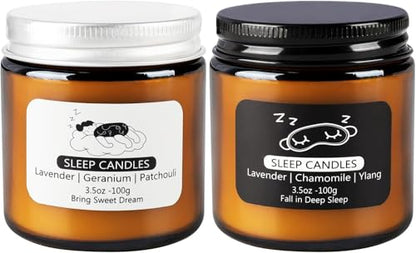 2 Pack Scented Candles Set|7 oz.Sleep Sweet Dream with Lavender,Geranium and Patchouli, Deep Sleep with Lavender,Chamomile Aromatherapy Candle,Long Lasting Time,Perfect Home Gifts for Men,Women | Lavender, Chamomile & Ylang-Ylang Natural Scented Candle Se