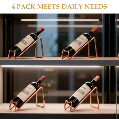 4-Pack Countertop Wine Bottle Holder, Small Metal Wire Wine Rack Stand for Tabletop Storage, Cabinet, Pantry, Bar, and Kitchen Organization (Rose Gold) - color: Rose Gold